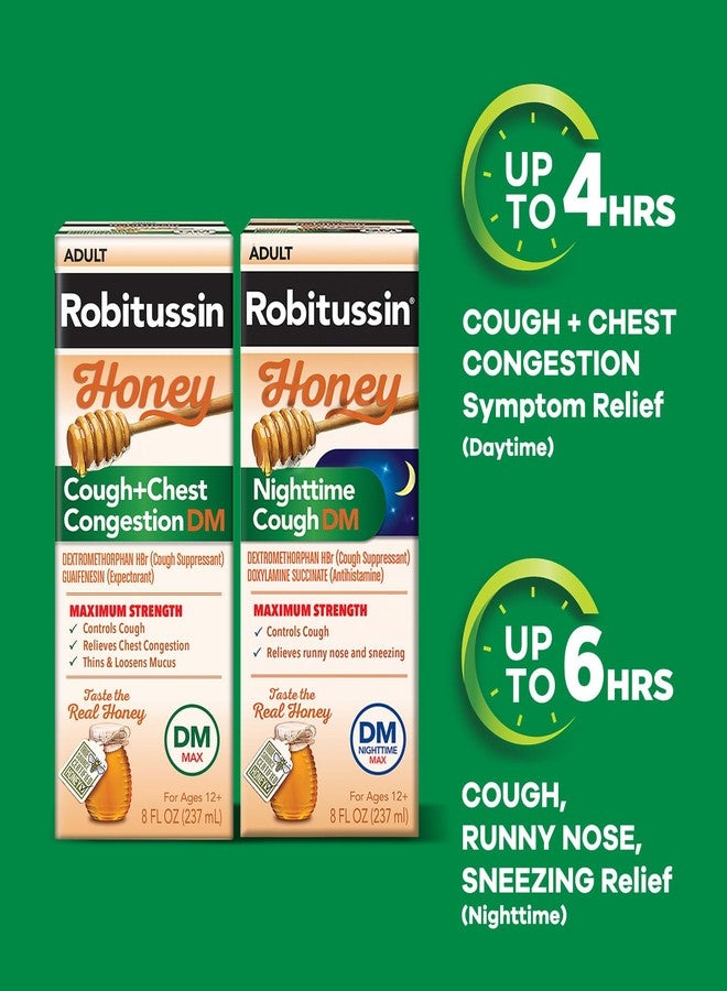 Robitussin Honey DM Max Cough Plus Chest Congestion and Robitussin Maximum Strength Honey Nighttime Cough DM, Adult Formulas - 2 x 8 Fl Oz Bottles - Image 3